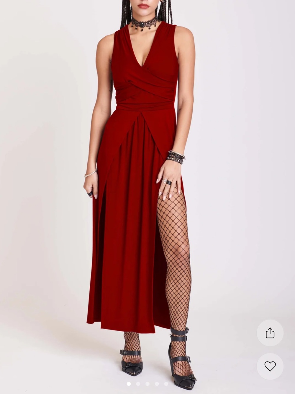 Sleeveless V-Neck Maxi Dress with High Side Slit in Red